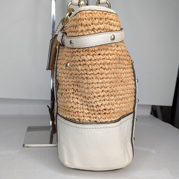 Coach Straw Floral Appliqué Tote Natalie Hampton 16763 Ivory Grey Stud Leather - Picture 5 of 16